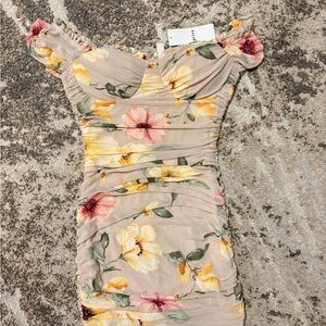 Privy Floral Off-Shoulder Dress - Yellow and Pink